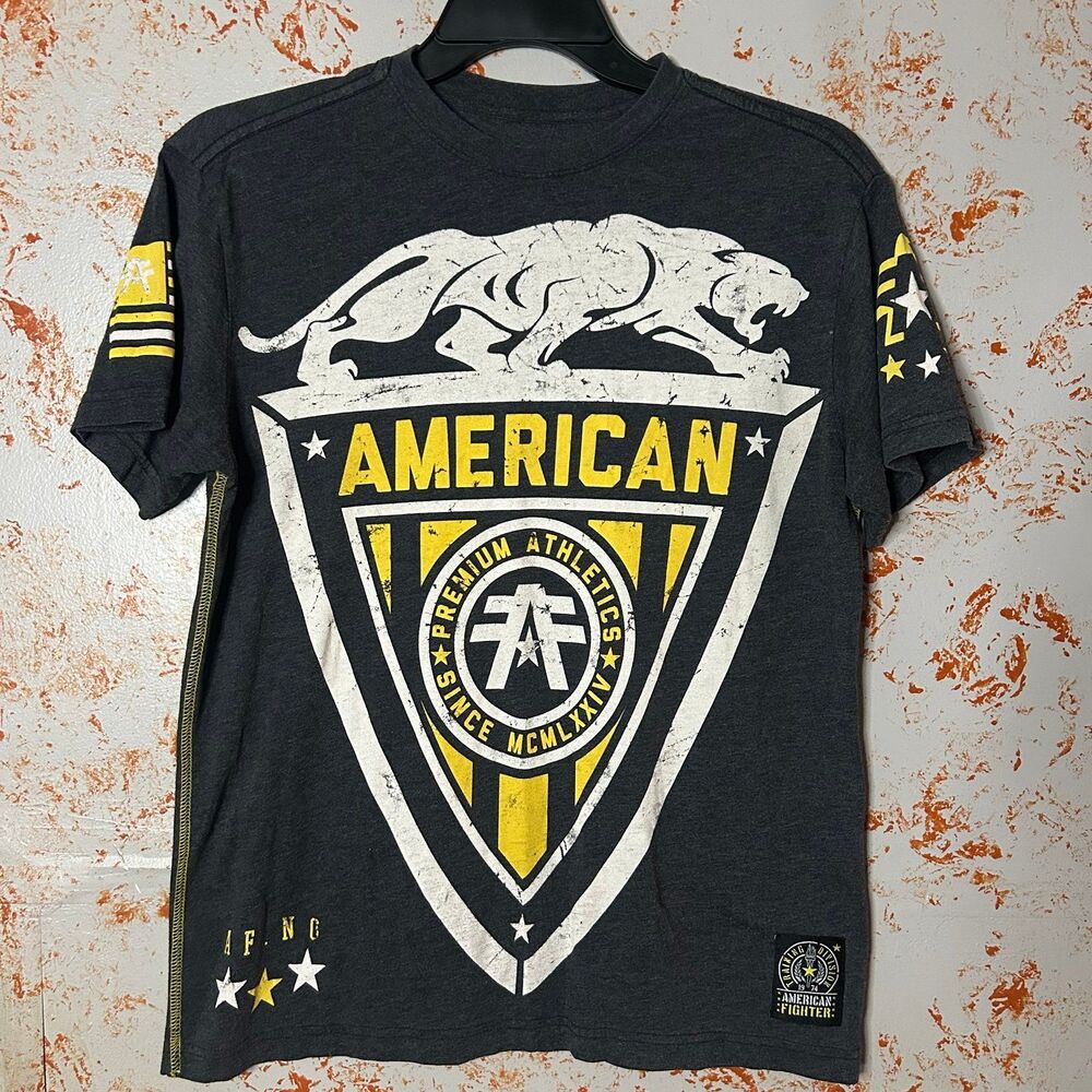 American Fighter by Affliction Panther Graphic Shirt Mens M Gray Yellow MMA